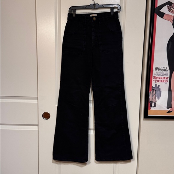 Marine Layer Bridget Twill Flare Pants Full Length Black - Picture 3 of 12